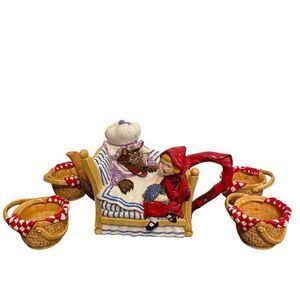 Vintage Dept 56 Storybook Little Red Riding Hood Tea Set Collectible